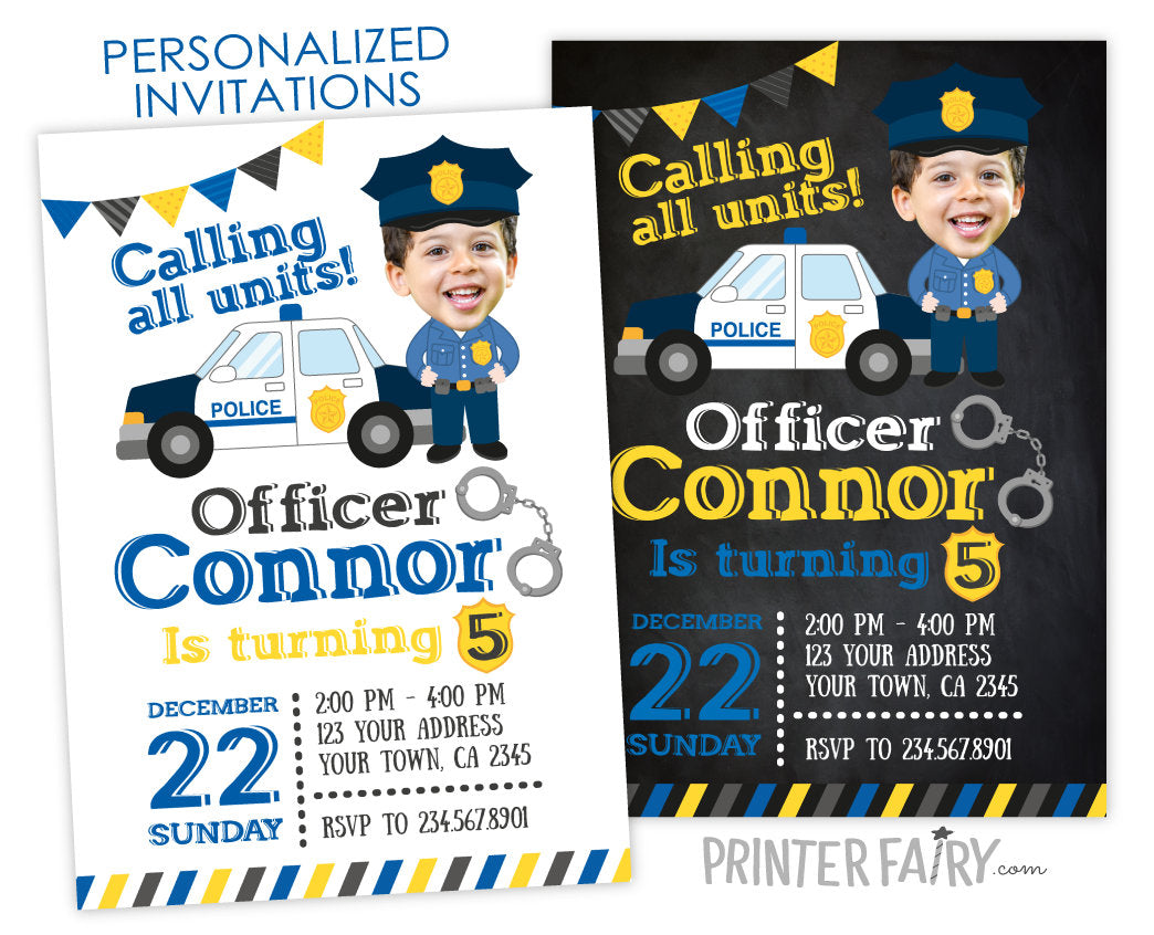 Personalized Police Birthday Invitation, Photo Invitation (Digital)