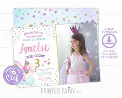 Editable Unicorn Birthday Invitation, Rainbow Party (Digital Invite)