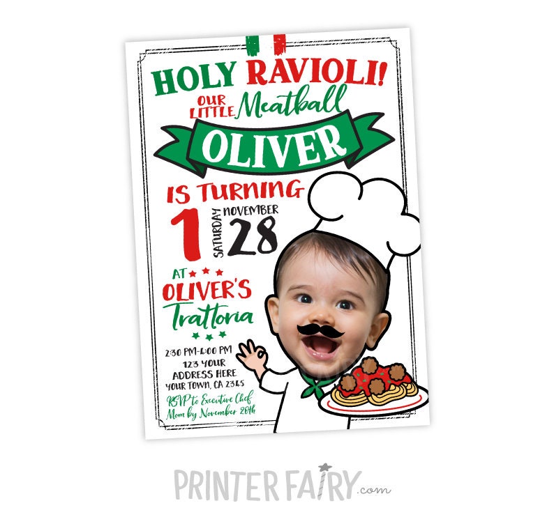 Spaghetti Birthday Invitation with Photo, Italian Theme (Digital Download)