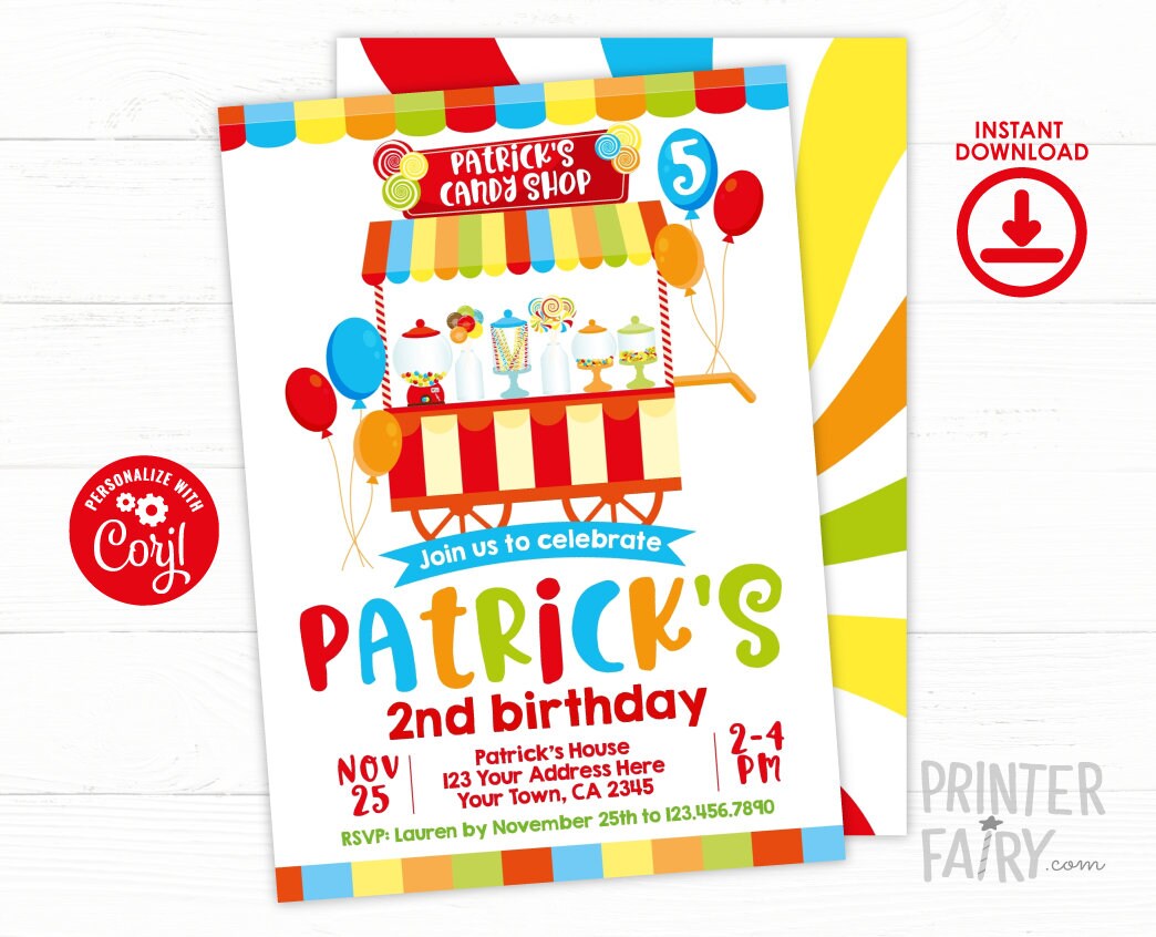 Candy Shop Birthday Invitation, Editable Sweet Shoppe Party (Digital Download)