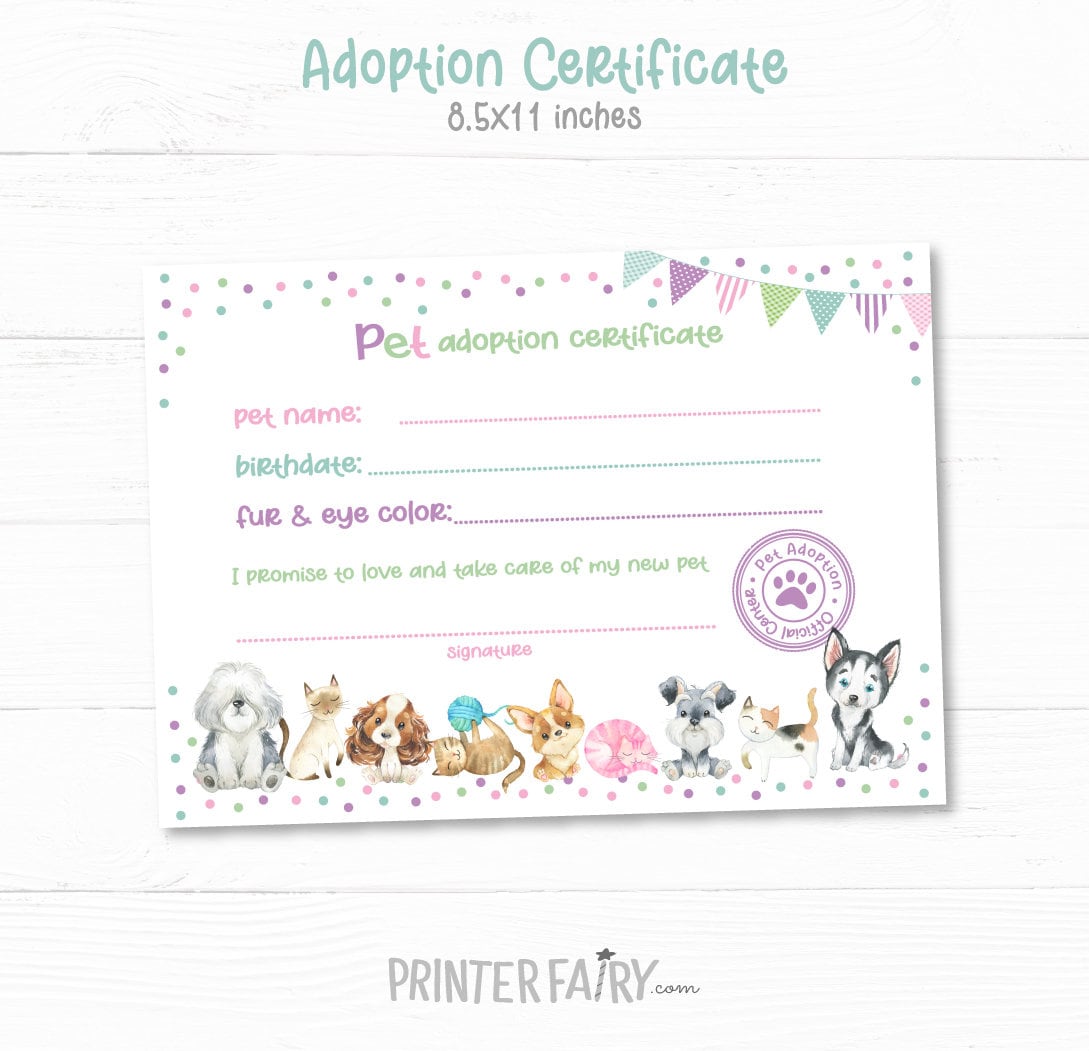 Puppy & Kitty Adoption Party Games, Pet Adoption Certificate (Digital Download)