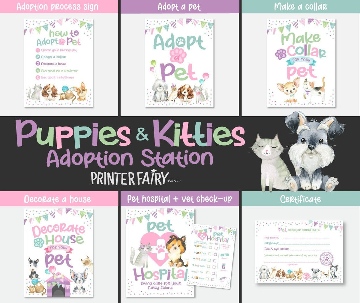 Puppy & Kitty Adoption Party Games, Pet Adoption Certificate (Digital Download)