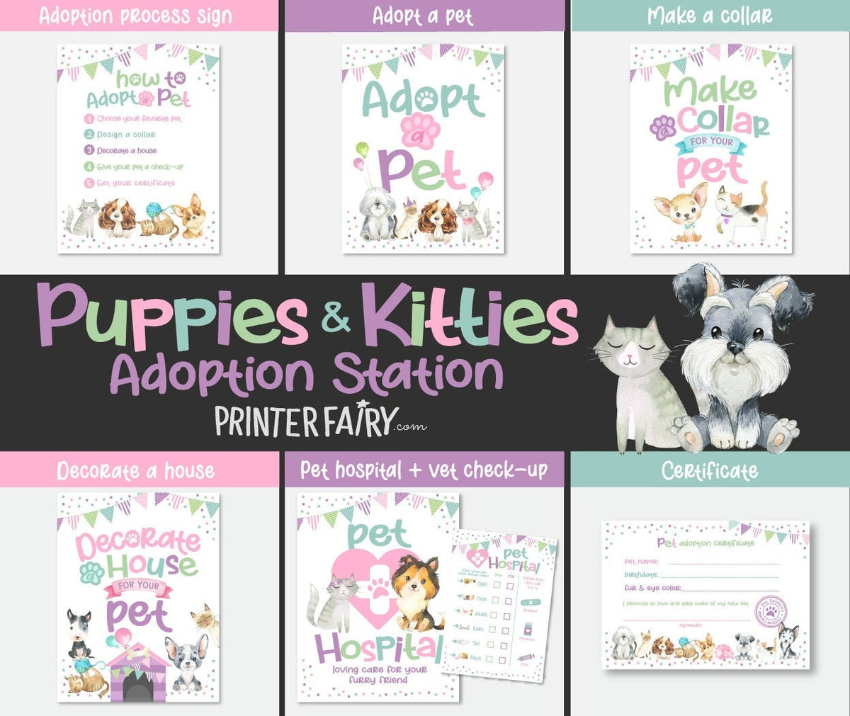Puppy & Kitty Adoption Party Games, Pet Adoption Certificate (Digital Download)