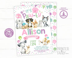 Puppies & Kitties Pawty Invitation, Pet Birthday (INSTANT DOWNLOAD)