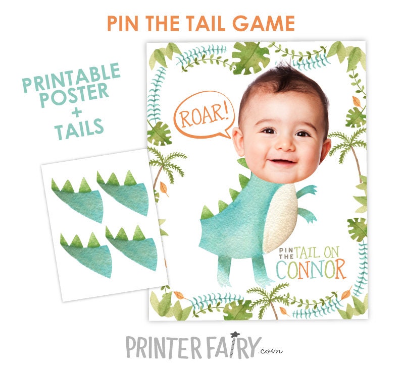 Personalized Dinosaur Birthday Pin The Tail Game (Digital Printable)