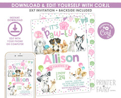 Puppies & Kitties Pawty Invitation, Pet Birthday (INSTANT DOWNLOAD)