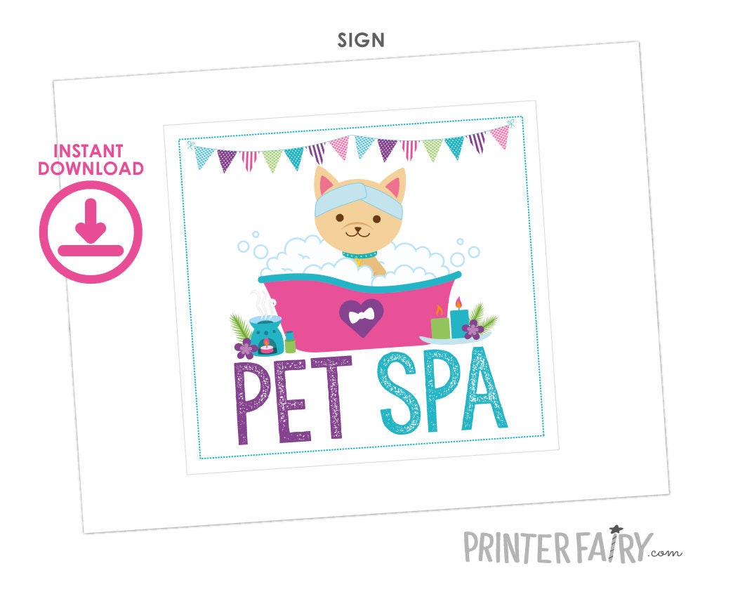 Pet Spa Party Sign & Checklist, Puppy Adoption Birthday Activities (Instant Download)