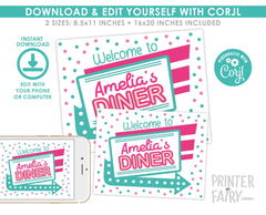 Diner Party Welcome Sign Editable Template, INSTANT DOWNLOAD