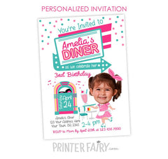 Diner Birthday Invitation Personalized with photo, Digital or Printable Design