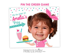 Diner Birthday Party Pin the Order Game, Personalized Photo Name (Digital Printable)