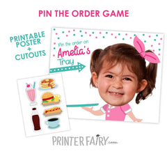 Diner Birthday Party Pin the Order Game, Personalized Photo Name (Digital Printable)