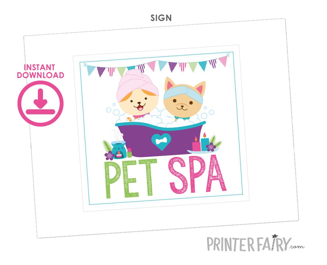 Pet Spa Sign and Checklist, Dog & Cat Birthday Party (Instant Download)
