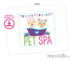 Pet Spa Sign and Checklist, Dog & Cat Birthday Party (Instant Download)