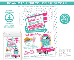 Diner Drive-Thru Birthday Invitation, Retro 50s Parade Invite (Digital Download)