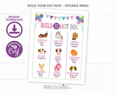 Build Your Own Hot Dog Bar Sign, Puppy Birthday Party Decor (Digital Download)