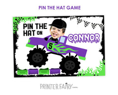 Monster Truck Birthday Party Personalized Pin The Hat Game, Digital Printable Design