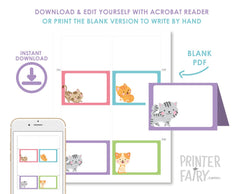 Cat Food labels, Kitty Food Tags, Buffet Cards Blank and Editable PDF, Instant Download
