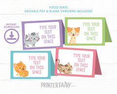 Cat Food labels, Kitty Food Tags, Buffet Cards Blank and Editable PDF, Instant Download