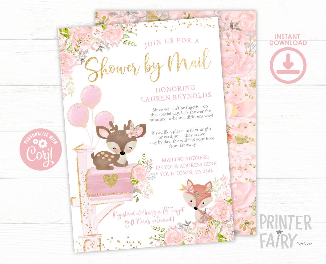 Woodland Animals Baby Shower by Mail Invitation Editable Template (Digital Instant Download)