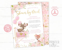 Woodland Animals Baby Shower by Mail Invitation Editable Template (Digital Instant Download)