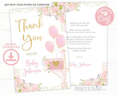 Floral Baby Shower Thank You Cards, Editable (Instant Download)