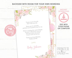 Floral Baby Shower Thank You Cards, Editable (Instant Download)