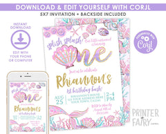 Mermaid 1st Birthday Invitation, Under the Sea Party (Digital Invitation)