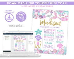 Mermaid Birthday Board, Under the Sea Party Decor (Digital Download)