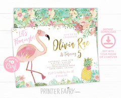 Flamingo Birthday Invitation, Editable Tropical Flamingle (Instant Download)