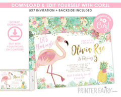 Flamingo Birthday Invitation, Editable Tropical Flamingle (Instant Download)