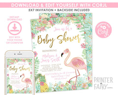 Flamingo Tropical Baby Shower Invitation, Editable (Digital Download)