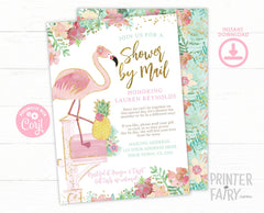 Flamingo Baby Shower by Mail Invitation EDITABLE Template, INSTANT DOWNLOAD
