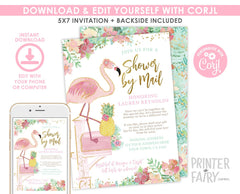 Flamingo Baby Shower by Mail Invitation EDITABLE Template, INSTANT DOWNLOAD