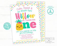 Pineapple First Birthday Invitation, EDITABLE Luau Invite (Instant Download)