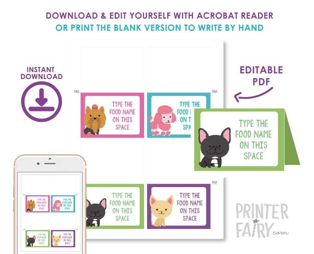 Puppy Food Labels, Pet Adoption Party, Puppy Birthday (Digital files)