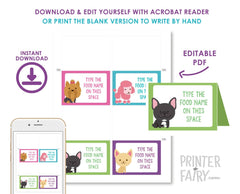 Puppy Food Labels, Pet Adoption Party, Puppy Birthday (Digital files)