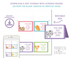 Cat Food labels, Kitty Food Tags, Buffet Cards Blank and Editable PDF, Instant Download