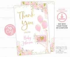 Floral Baby Shower Thank You Cards, Editable (Instant Download)