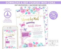 Butterfly Baby Shower by Mail Invitation Editable Template, INSTANT DOWNLOAD
