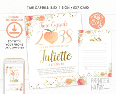 Peach Time Capsule Sign, Girl 1st Birthday, Floral Decor (INSTANT DOWNLOAD)
