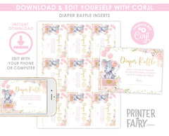 Editable Elephant Diaper Raffle Ticket (Baby Shower by Mail) (Digital Download)