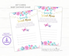 Butterfly Baby Shower Games, Guess Sweet Mess Sign and Cards (Digital Download)