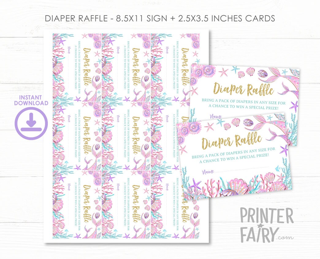 Mermaid Baby Shower Diaper Raffle Sign and Tickets (Digital Download)