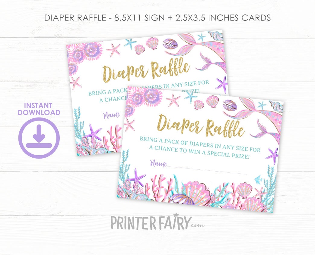 Mermaid Baby Shower Diaper Raffle Sign and Tickets (Digital Download)