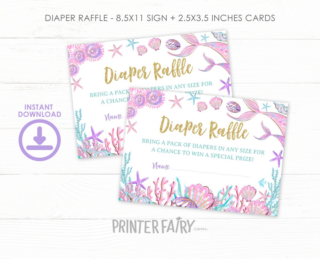 Mermaid Baby Shower Diaper Raffle Sign and Tickets (Digital Download)