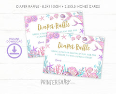 Mermaid Baby Shower Diaper Raffle Sign and Tickets (Digital Download)