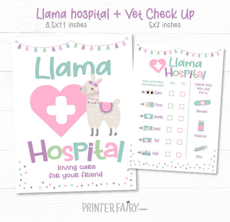 Llama Adoption Birthday Party Signs, Llama Hospital, Vet Check (Instant Download)