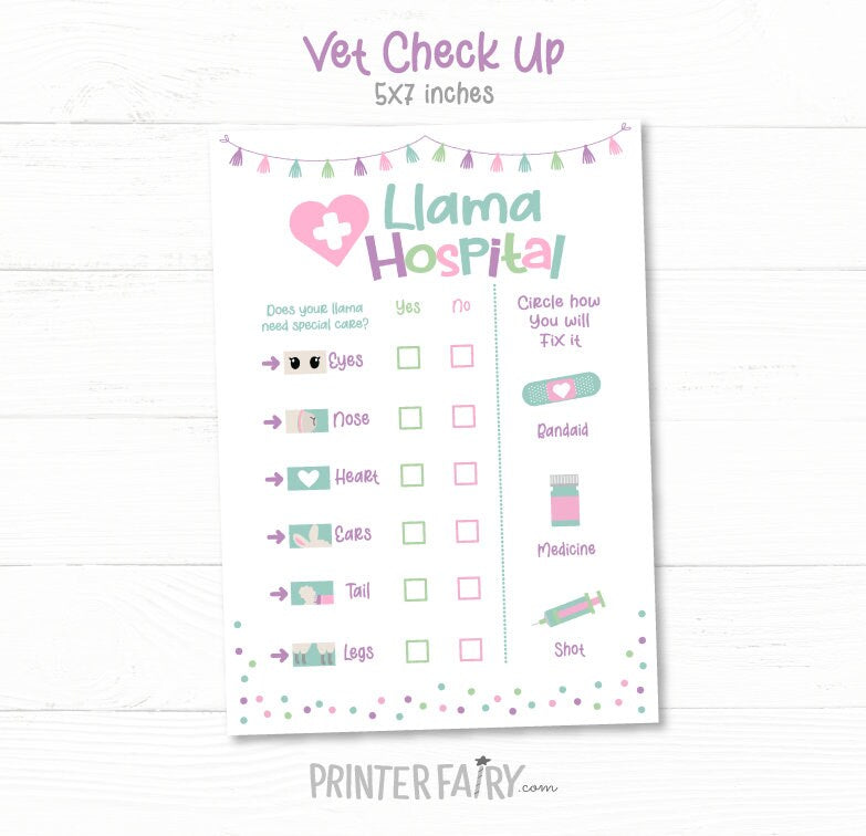 Llama Adoption Birthday Party Signs, Llama Hospital, Vet Check (Instant Download)