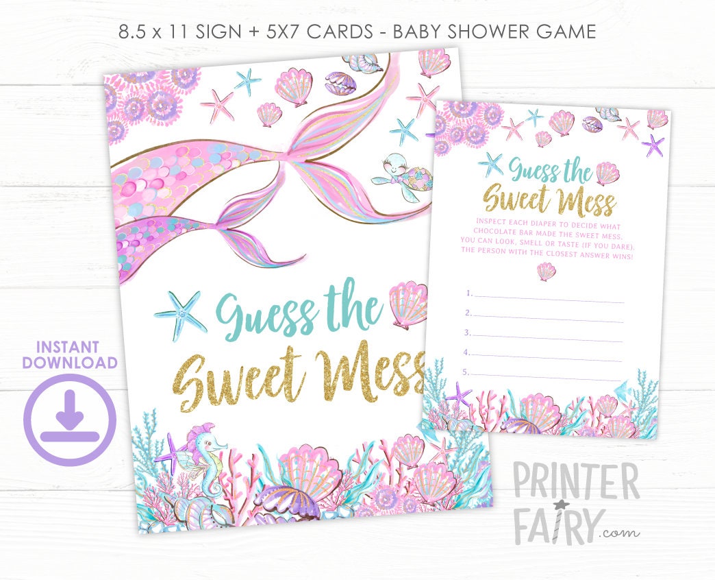 Mermaid Baby Shower Game, Guess the Sweet Mess (Instant Download)