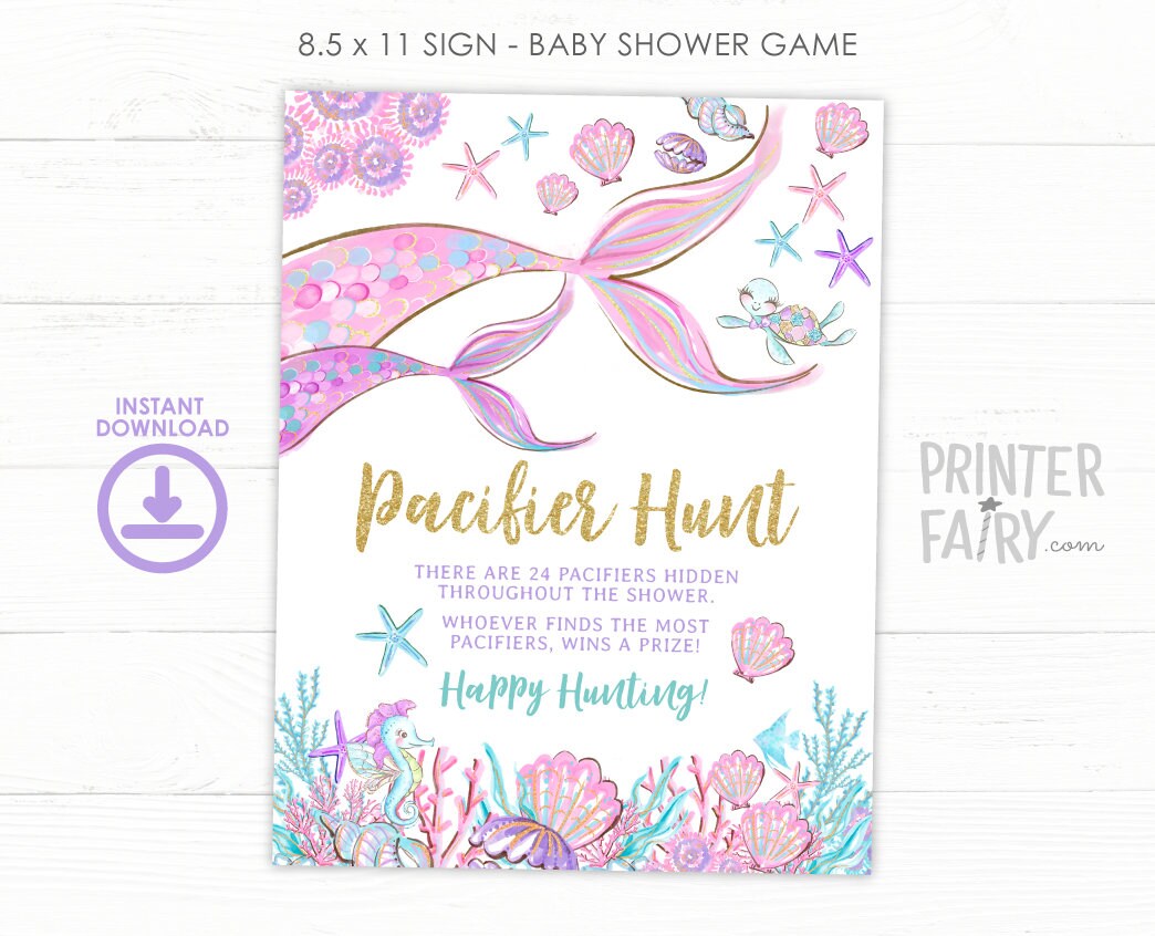 Mermaid Pacifier Hunt Baby Shower Game Sign (Instant Download)